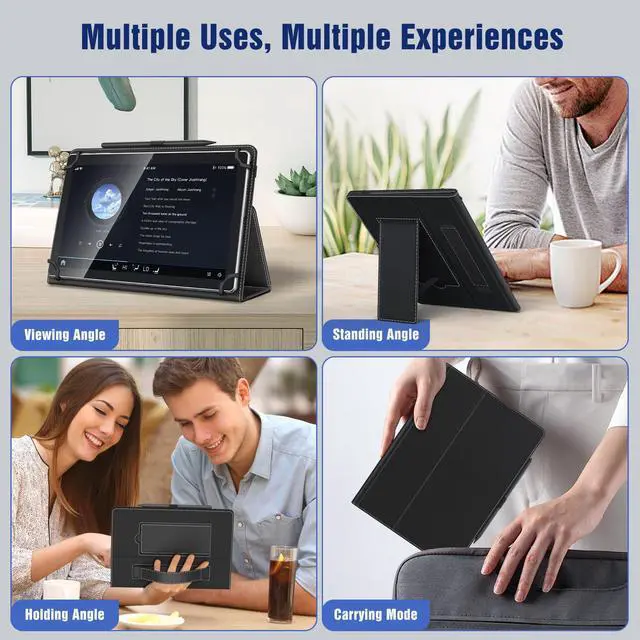 Alt view image 7 of 7 - Universal Case for 10.1 Inch Android Tablet with Pen Loop, Lightweight Folding Stand Cover with Hand Strap for All 9.6"-11" Touchscreen Tablet, Black