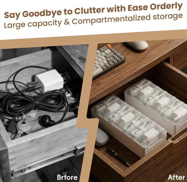 Alt view image 4 of 6 - 8 Individual Cable Organizer Boxes With Base, Cord Storage Organizer With Labels And Cable Straps For Charging Cables, Adapters, Earphones (8 pcs Individual Cable, 1 Pack)