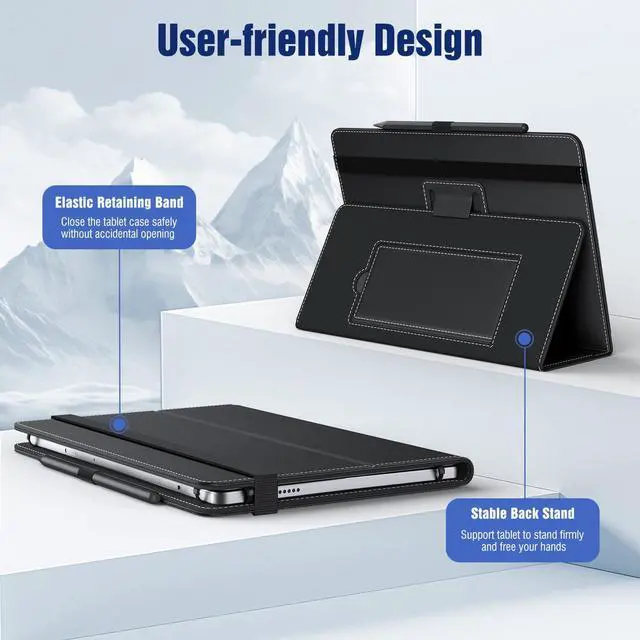 Alt view image 4 of 7 - Universal Case for 10.1 Inch Android Tablet with Pen Loop, Lightweight Folding Stand Cover with Hand Strap for All 9.6"-11" Touchscreen Tablet, Black
