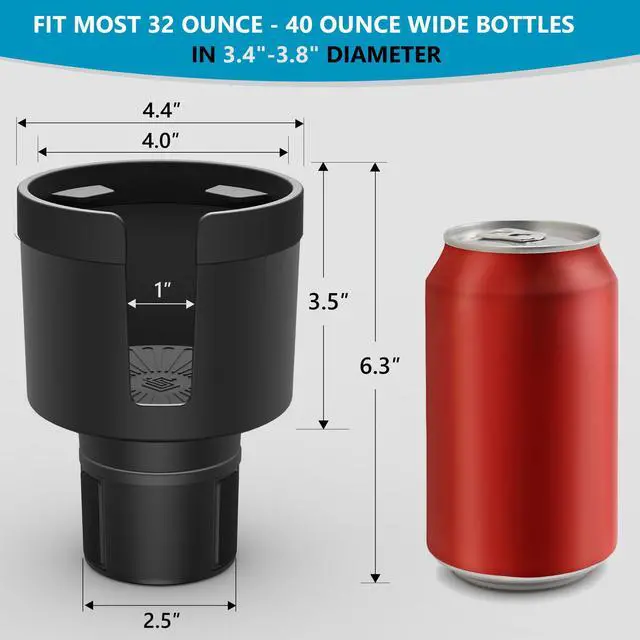 Alt view image 7 of 7 - Seven Sparta Car Cup Holder Expander with Offset Adjustable Base, Compatible with Hydro Flasks 32/40 Ounce, Compatible with Yeti Ramblers 20/26/30 Ounce, Other Bottles in 3.4"-3.8" (Black)