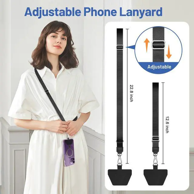 Alt view image 3 of 6 - Phone Lanyard, Universal Adjustable Neck Strap for Phone Case Keys ID Badges Cell Phone Lanyard Compatible with iPhone, Samsung, Most Smartphones, 2 Pack, Black Black