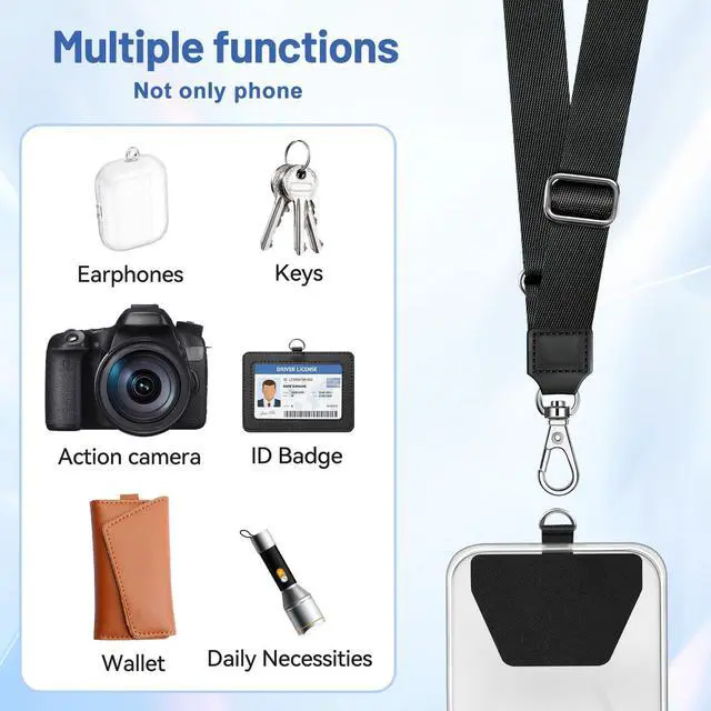 Alt view image 6 of 6 - Phone Lanyard, Universal Adjustable Neck Strap for Phone Case Keys ID Badges Cell Phone Lanyard Compatible with iPhone, Samsung, Most Smartphones, 2 Pack, Black Black