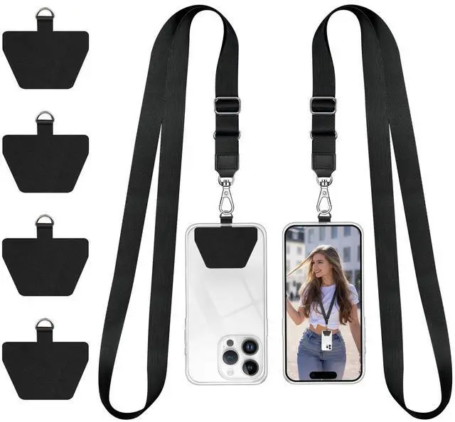 Main image of Phone Lanyard, Universal Adjustable Neck Strap for Phone Case Keys ID Badges Cell Phone Lanyard Compatible with iPhone, Samsung, Most Smartphones, 2 Pack, Black Black