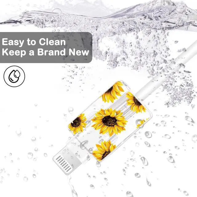 Alt view image 3 of 7 - Flower Floral Lightning Cable Protector for iPhone Type-C Charger,Cute Lavender Sunflower Lace Blossom Pattern 4pcs Set Phone Cable Protector,Charging Cord Protector,Charger Saver (Lightning Cable)