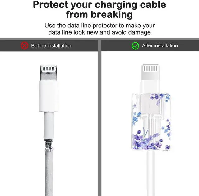 Alt view image 5 of 7 - Flower Floral Lightning Cable Protector for iPhone Type-C Charger,Cute Lavender Sunflower Lace Blossom Pattern 4pcs Set Phone Cable Protector,Charging Cord Protector,Charger Saver (Lightning Cable)