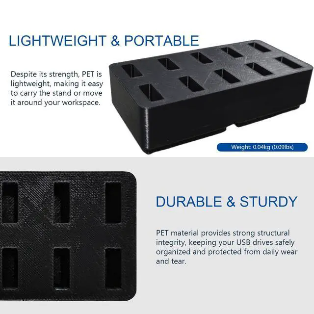 Alt view image 2 of 7 - 10-Slot USB Flash Drive Holder Stand, Desktop Organizer Rack for Memory Sticks, Jump Drives & Electronic Accessories, Office Desk Storage, Black