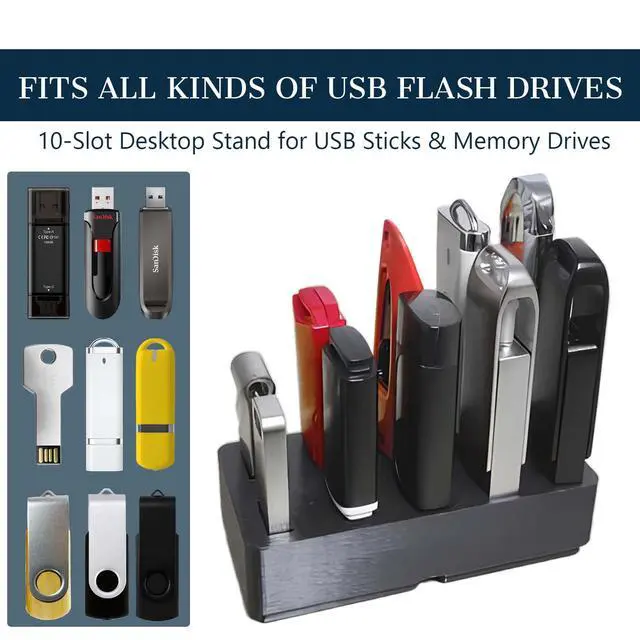 Alt view image 3 of 7 - 10-Slot USB Flash Drive Holder Stand, Desktop Organizer Rack for Memory Sticks, Jump Drives & Electronic Accessories, Office Desk Storage, Black