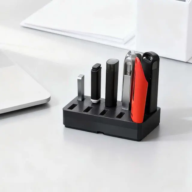 Alt view image 6 of 7 - 10-Slot USB Flash Drive Holder Stand, Desktop Organizer Rack for Memory Sticks, Jump Drives & Electronic Accessories, Office Desk Storage, Black