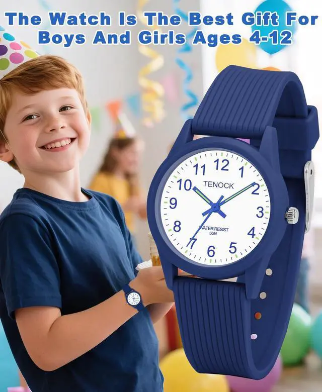 Alt view image 4 of 7 - Kids Analog Watches for Girls Boys Watches with Soft Band Learning Time 50M Waterproof Children Watch Easy to Read for Ages 4-12 Kids Gift (Blue)