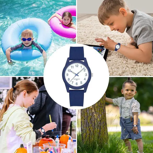 Alt view image 7 of 7 - Kids Analog Watches for Girls Boys Watches with Soft Band Learning Time 50M Waterproof Children Watch Easy to Read for Ages 4-12 Kids Gift (Blue)