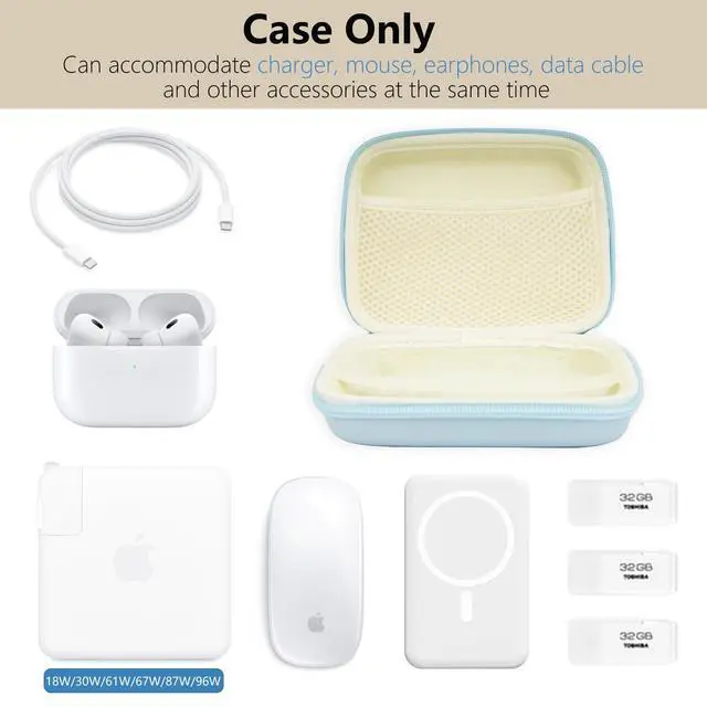 Alt view image 5 of 6 - Charger Case for Macbook, Portable Tech Electronic Organizer Bag, Small Travel Storage Pouch for Laptop Accessories, MacBook Power Adapter, Charging Cords, USB Drives, Power Bank (Blue, L)