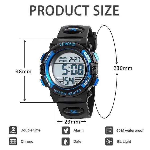 Alt view image 2 of 7 - for Boys 5-15, Toddler Watch Waterproof Outdoor Sport Watches, Children Electronic Analog Quartz Wrist Watches with Silicone Band Luminous Alarm Stopwatch, Christmas Birthday Gift for Kids