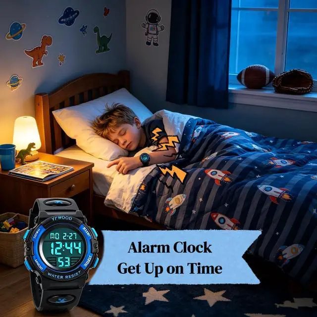 Alt view image 4 of 7 - for Boys 5-15, Toddler Watch Waterproof Outdoor Sport Watches, Children Electronic Analog Quartz Wrist Watches with Silicone Band Luminous Alarm Stopwatch, Christmas Birthday Gift for Kids