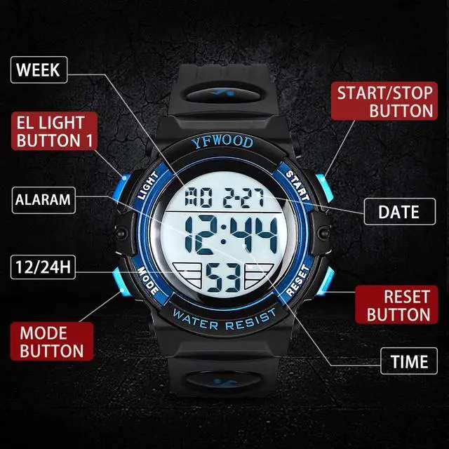 Alt view image 7 of 7 - for Boys 5-15, Toddler Watch Waterproof Outdoor Sport Watches, Children Electronic Analog Quartz Wrist Watches with Silicone Band Luminous Alarm Stopwatch, Christmas Birthday Gift for Kids