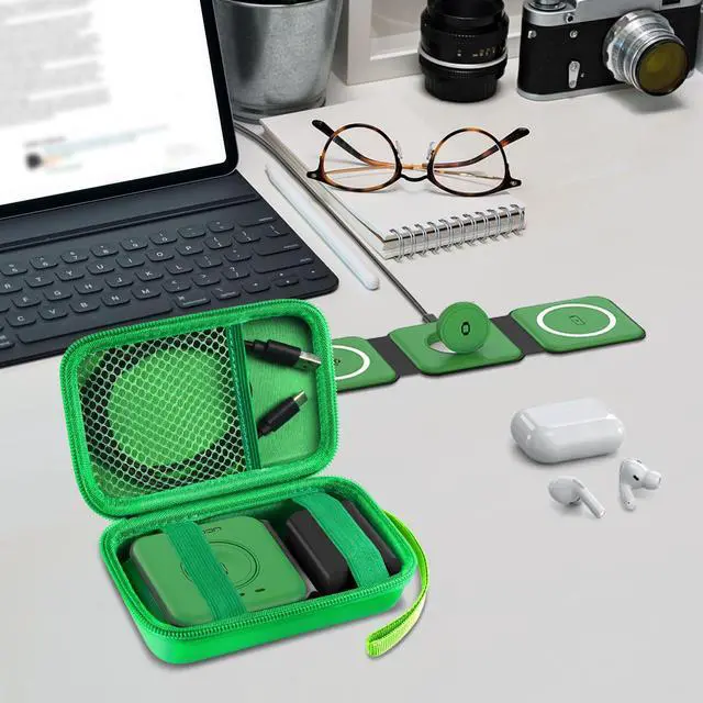 Alt view image 3 of 3 - Travel Case for UCOMX for Nano/for Rtops/for Hicober/for Iseyyox 3 in 1 Wireless Charger, Foldable Magnetic Charging Station Storage Holder Bag for Fast Charge Pad Cable Adapter Green-Box Only