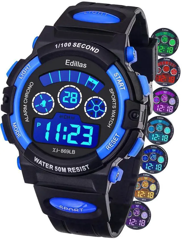 Main image of Boys Watch Digital, 7 Colors LED Lights 50M Waterproof Wristwatches for Child Sport Outdoor Multifunctional with Stopwatch/Alarm for Kids Ages 7-15