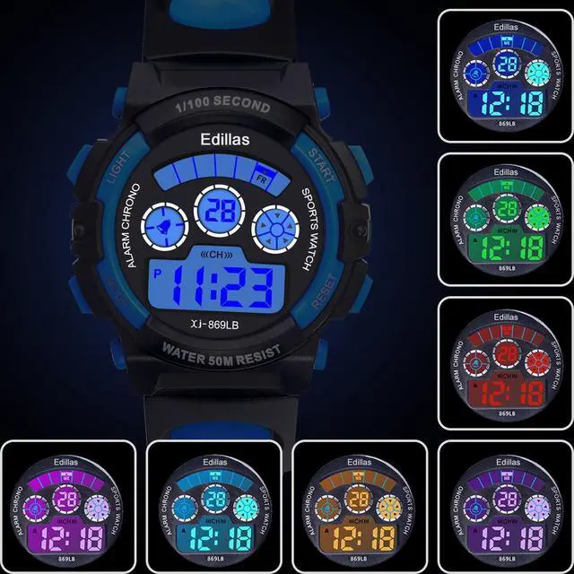 Alt view image 2 of 7 - Boys Watch Digital, 7 Colors LED Lights 50M Waterproof Wristwatches for Child Sport Outdoor Multifunctional with Stopwatch/Alarm for Kids Ages 7-15