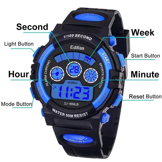 Alt view image 4 of 7 - Boys Watch Digital, 7 Colors LED Lights 50M Waterproof Wristwatches for Child Sport Outdoor Multifunctional with Stopwatch/Alarm for Kids Ages 7-15