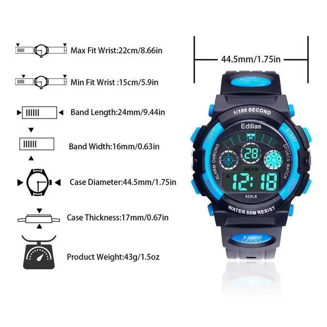 Alt view image 5 of 7 - Boys Watch Digital, 7 Colors LED Lights 50M Waterproof Wristwatches for Child Sport Outdoor Multifunctional with Stopwatch/Alarm for Kids Ages 7-15