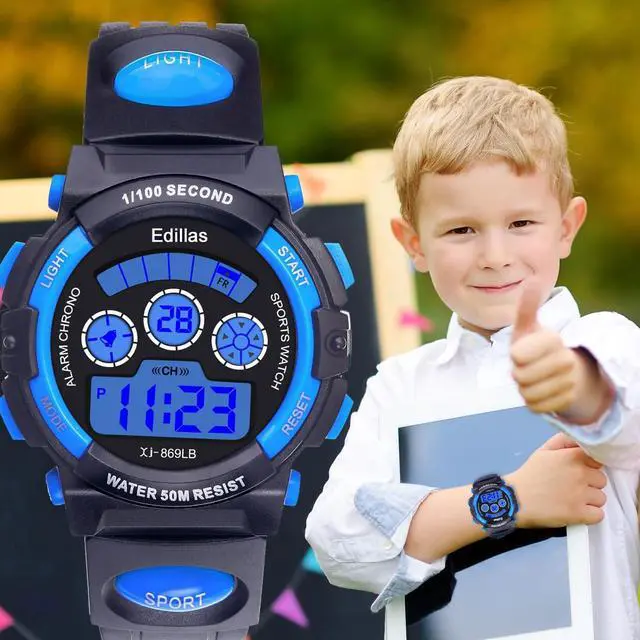 Alt view image 6 of 7 - Boys Watch Digital, 7 Colors LED Lights 50M Waterproof Wristwatches for Child Sport Outdoor Multifunctional with Stopwatch/Alarm for Kids Ages 7-15