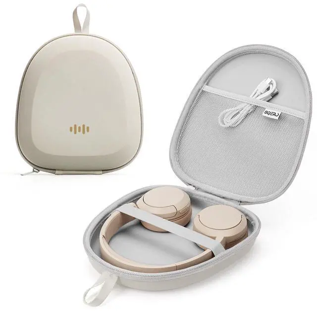 Main image of Headphone Case Hard Shell Super-Slim for Sony/JBL/Bose/Soundcore Anker/BERIBES KVIDIO TOZO JLab Over-Ear Headphones Universal Portable Travel Organizer Bag (Beige)
