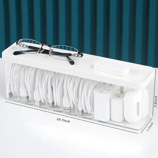 Alt view image 2 of 6 - Charger Cable Cord Storage Organizer Box - 1 Pack With Lid - Easy Storage Without Cable Ties