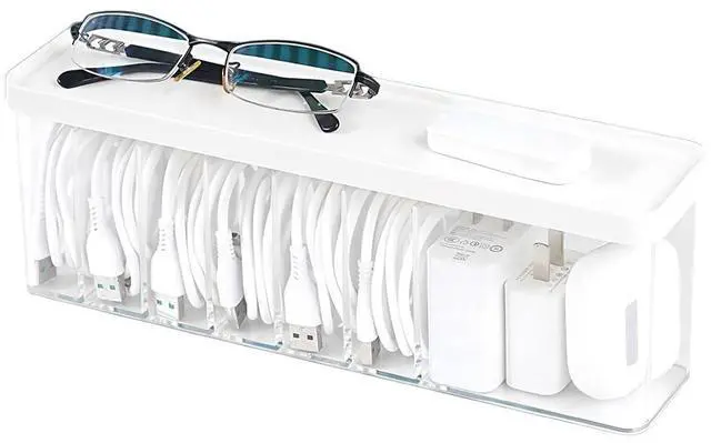 Main image of Charger Cable Cord Storage Organizer Box - 1 Pack With Lid - Easy Storage Without Cable Ties