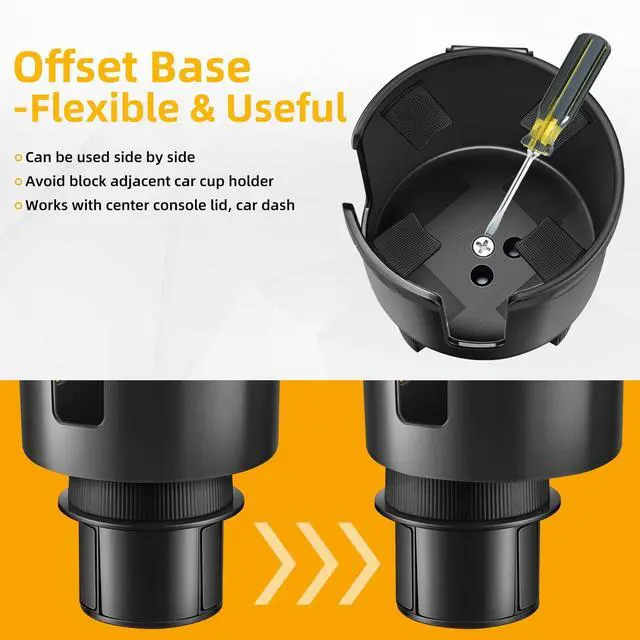 Alt view image 4 of 6 - Car Cup Holder Expander, Cup Holder Extender Adapter for Car with Adjustable Base, Fits YETI 24/36/46oz, HydroFlask 32/40oz, Large Water Bottles in 2.7"-4.2" (16-46 OZ)
