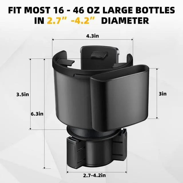 Alt view image 5 of 6 - Car Cup Holder Expander, Cup Holder Extender Adapter for Car with Adjustable Base, Fits YETI 24/36/46oz, HydroFlask 32/40oz, Large Water Bottles in 2.7"-4.2" (16-46 OZ)