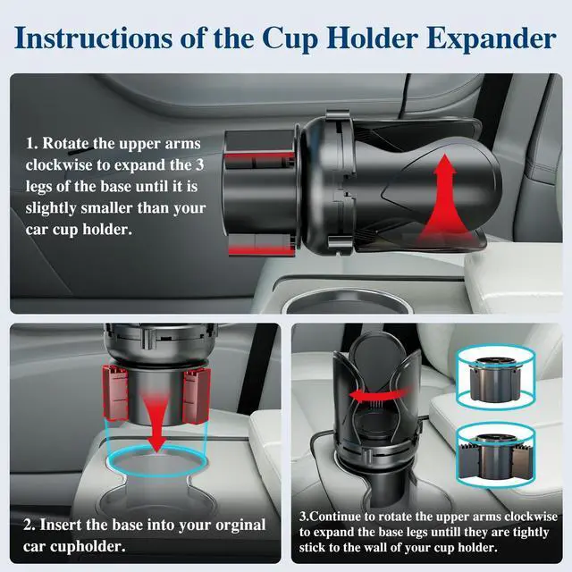 Alt view image 6 of 7 - Car Cup Holder Expander, Cup Holder Extender Adapter with Expandable Arm and Adjustable Base, Compatible with Yeti Ramblers 14-64oz, Hydro Flasks 18-64oz Most Coffee Mugs Bottles & Cups