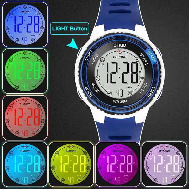 Alt view image 2 of 7 - Digital Kids Watch 30 M Waterproof, 7 Color Lights Time Teaching Watch Easy to Read for Girls Boy 5-16