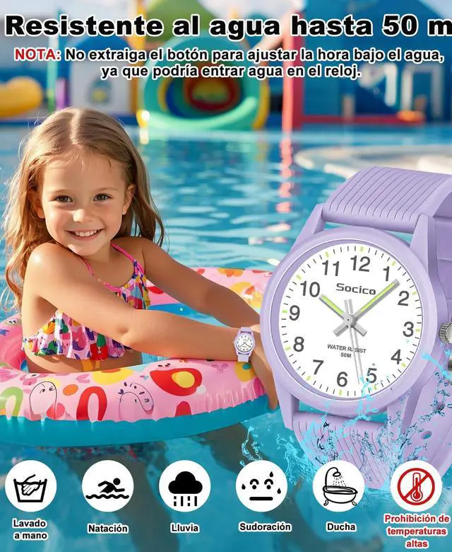 Alt view image 2 of 7 - Kids Analog Watch for Boys Girls, Easy to Read Learning Time Watch, 50M Waterproof, Soft Band Wristwatch for Ages 4-12, Great Gift for Children
