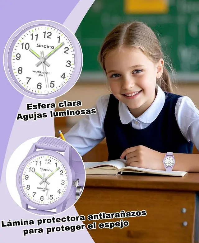 Alt view image 4 of 7 - Kids Analog Watch for Boys Girls, Easy to Read Learning Time Watch, 50M Waterproof, Soft Band Wristwatch for Ages 4-12, Great Gift for Children