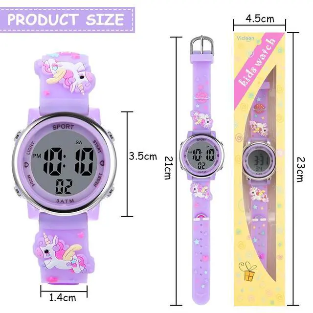 Alt view image 2 of 7 - Kids Watch, Toddler Digital Watch, Digital Watch LED Electrical Watches 7 Color Lights Watch Sport Outdoor with Alarm Stopwatch Unicorn Toys Gift for 6-12 Year Girls Children Wristwatch