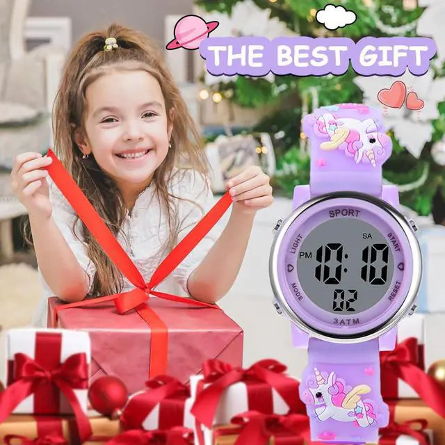 Alt view image 6 of 7 - Kids Watch, Toddler Digital Watch, Digital Watch LED Electrical Watches 7 Color Lights Watch Sport Outdoor with Alarm Stopwatch Unicorn Toys Gift for 6-12 Year Girls Children Wristwatch