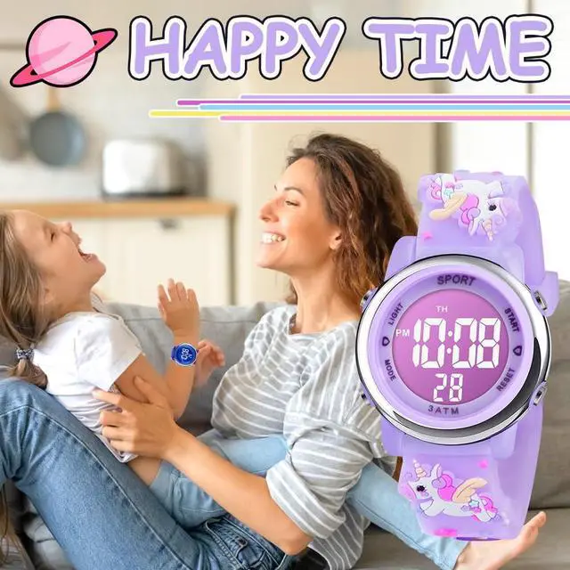 Alt view image 7 of 7 - Kids Watch, Toddler Digital Watch, Digital Watch LED Electrical Watches 7 Color Lights Watch Sport Outdoor with Alarm Stopwatch Unicorn Toys Gift for 6-12 Year Girls Children Wristwatch