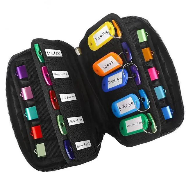 Main image of USB Flash Drive Case Organizer Premium Soft Neoprene Storage Holder with 20 Slots and 20 Label Tags for Thumb Drives, Memory Sticks, Jump Drives & Electronic Accessories (Black)
