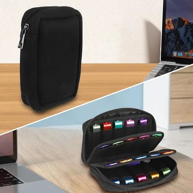 Alt view image 4 of 7 - USB Flash Drive Case Organizer Premium Soft Neoprene Storage Holder with 20 Slots and 20 Label Tags for Thumb Drives, Memory Sticks, Jump Drives & Electronic Accessories (Black)