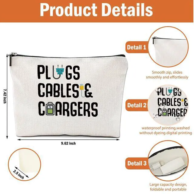 Alt view image 2 of 6 - 2 PCs Cable Organizer Bag Funny Makeup Bag Charger Bag Plugs Cosmetic Bag, Travel Storage Bag for Charging Cord Electronics Accessories Storage, Gifts for Women Christmas birthday Gifts Zipper Pouch