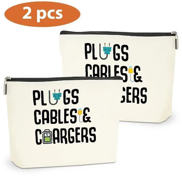 Alt view image 3 of 6 - 2 PCs Cable Organizer Bag Funny Makeup Bag Charger Bag Plugs Cosmetic Bag, Travel Storage Bag for Charging Cord Electronics Accessories Storage, Gifts for Women Christmas birthday Gifts Zipper Pouch