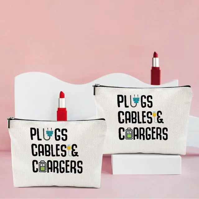 Alt view image 4 of 6 - 2 PCs Cable Organizer Bag Funny Makeup Bag Charger Bag Plugs Cosmetic Bag, Travel Storage Bag for Charging Cord Electronics Accessories Storage, Gifts for Women Christmas birthday Gifts Zipper Pouch