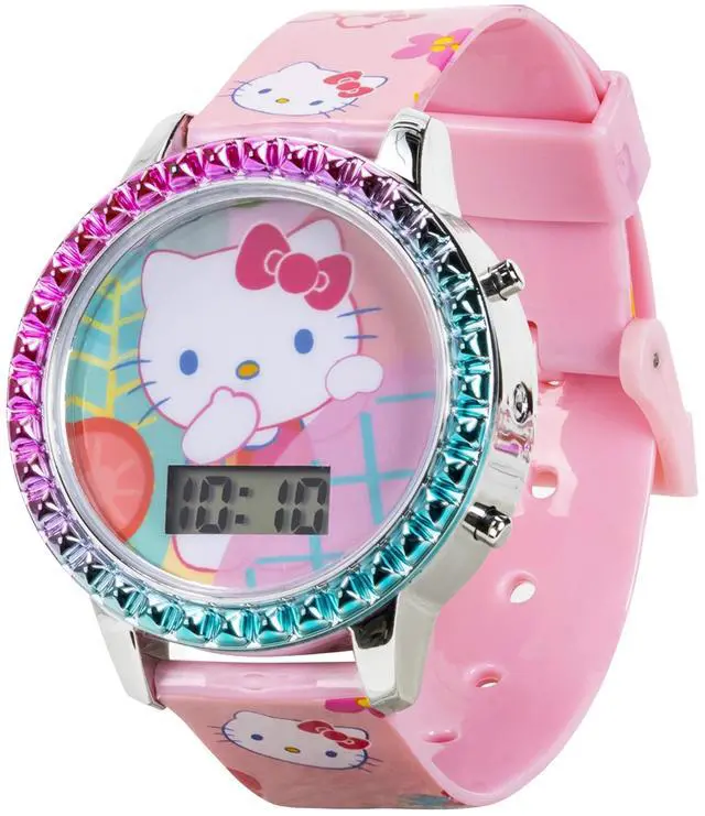 Alt view image 4 of 7 - Sanrio Hello Kitty Girls' Digital LCD Quartz Watch with Pink Strap and Colorful Bezel - Fun LED Light Show - Easy to Read Time for Kids - Fits Wrist 5.5"-8"