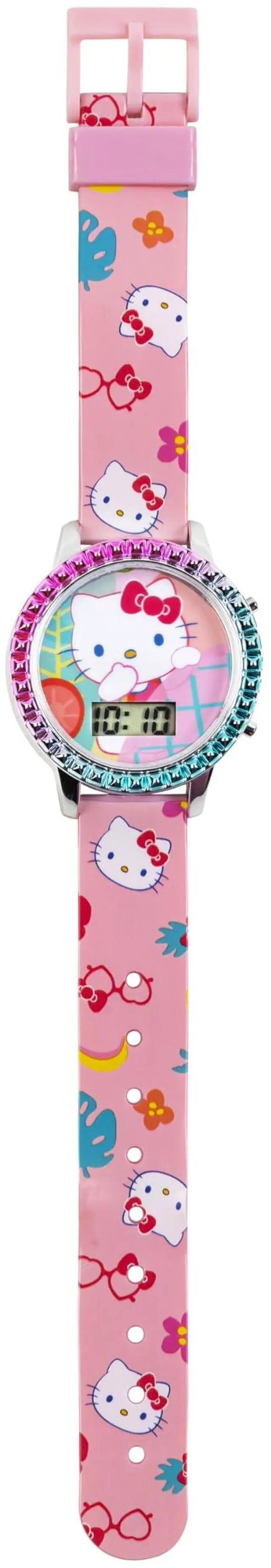 Alt view image 7 of 7 - Sanrio Hello Kitty Girls' Digital LCD Quartz Watch with Pink Strap and Colorful Bezel - Fun LED Light Show - Easy to Read Time for Kids - Fits Wrist 5.5"-8"