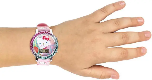 Alt view image 2 of 7 - Sanrio Hello Kitty Girls' Digital LCD Quartz Watch with Pink Strap and Colorful Bezel - Fun LED Light Show - Easy to Read Time for Kids - Fits Wrist 5.5"-8"