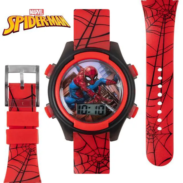 Alt view image 3 of 6 - Marvel Spider-Man Digital Watch for Kids Durable Plastic Timepiece, LCD Display, Quartz Accuracy, Iconic Spiderman Imagery