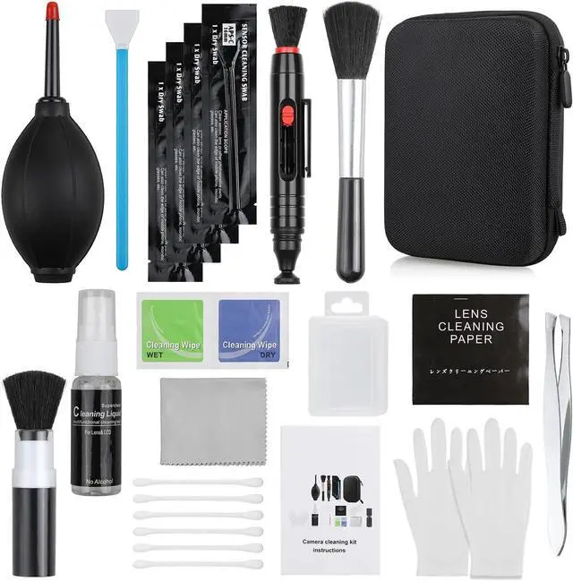 Main image of 14-in-1 Camera Lens Cleaning Kit - Mirrorless & DSLR Sensor Cleaning Kit for Canon, Sony, Nikon Including Lens Blower, Detergent, Swabs, Cloth, Pen, Brush