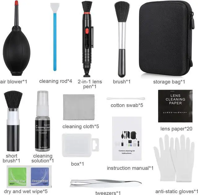 Alt view image 2 of 7 - 14-in-1 Camera Lens Cleaning Kit - Mirrorless & DSLR Sensor Cleaning Kit for Canon, Sony, Nikon Including Lens Blower, Detergent, Swabs, Cloth, Pen, Brush