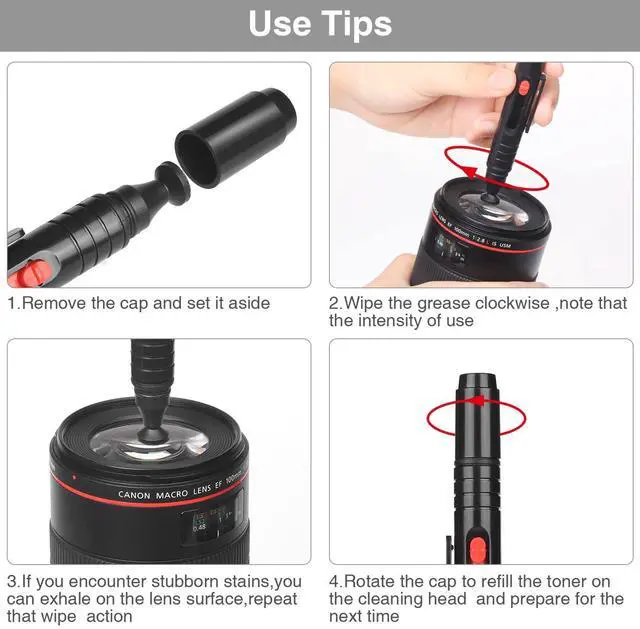 Alt view image 4 of 7 - 14-in-1 Camera Lens Cleaning Kit - Mirrorless & DSLR Sensor Cleaning Kit for Canon, Sony, Nikon Including Lens Blower, Detergent, Swabs, Cloth, Pen, Brush