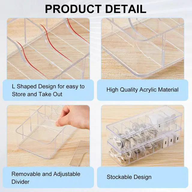 Alt view image 3 of 7 - 2 Pcs Cable Organizer Box with Wire Ties, Plastic Cord Storage Box with Lid, Electronics Organizer for Home Office Desk Organizers and Accessories (Clear)