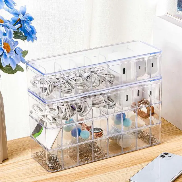 Alt view image 4 of 7 - 2 Pcs Cable Organizer Box with Wire Ties, Plastic Cord Storage Box with Lid, Electronics Organizer for Home Office Desk Organizers and Accessories (Clear)